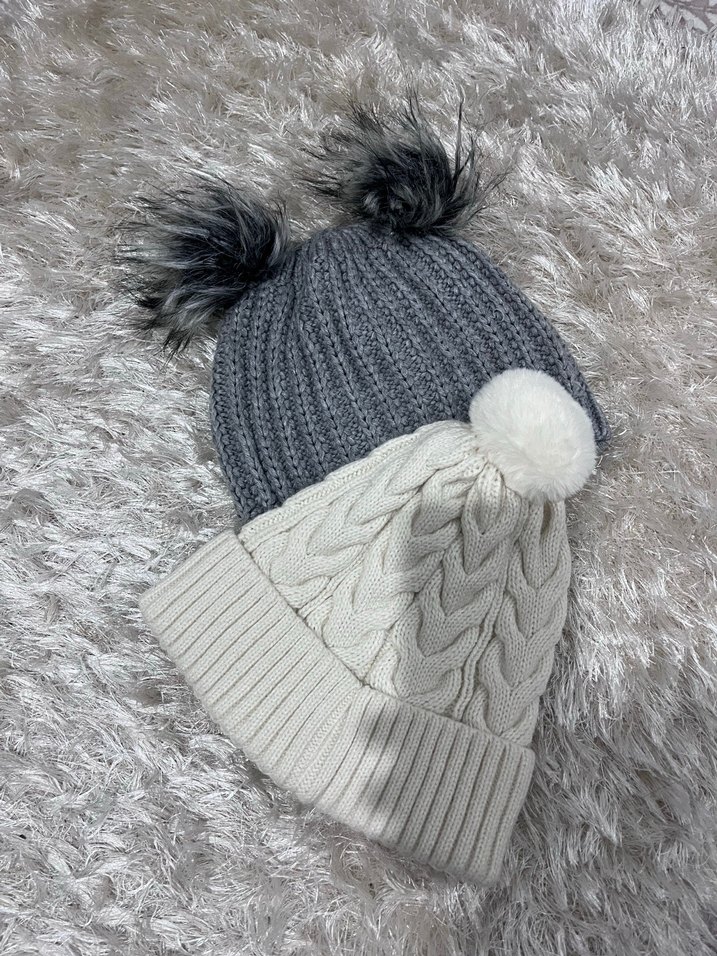 Bohem Tarz Gri ve Beyaz Örgü Kadın Bere - Görsel 2