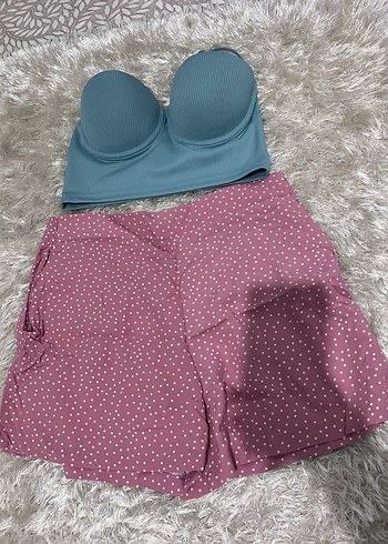 Puantiyeli Pembe Mini  şort  ve büstiyer - Görsel 4