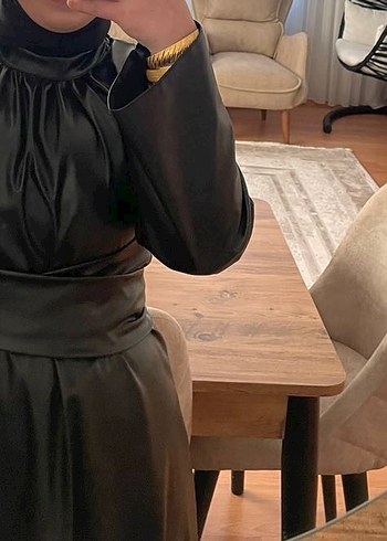 Uzun Siyah deri Elbise - Görsel 2