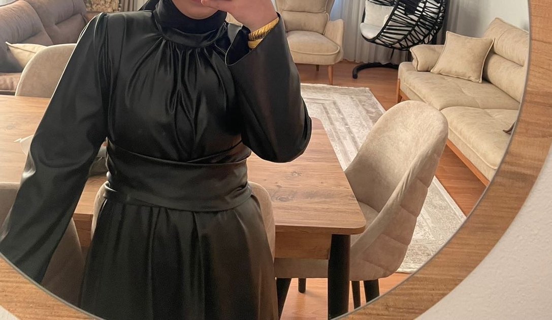 Uzun Siyah deri Elbise - Görsel 2