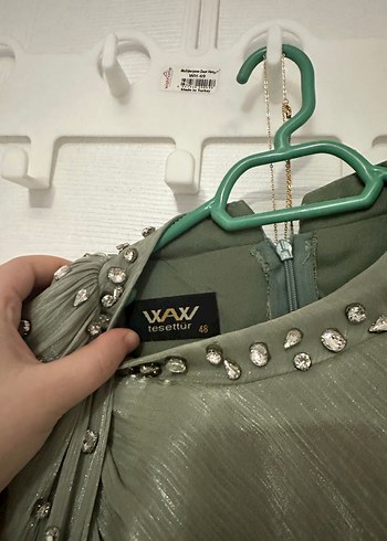 Uzun Kollu Drapeli Kadın Abiye Elbise - Görsel 3