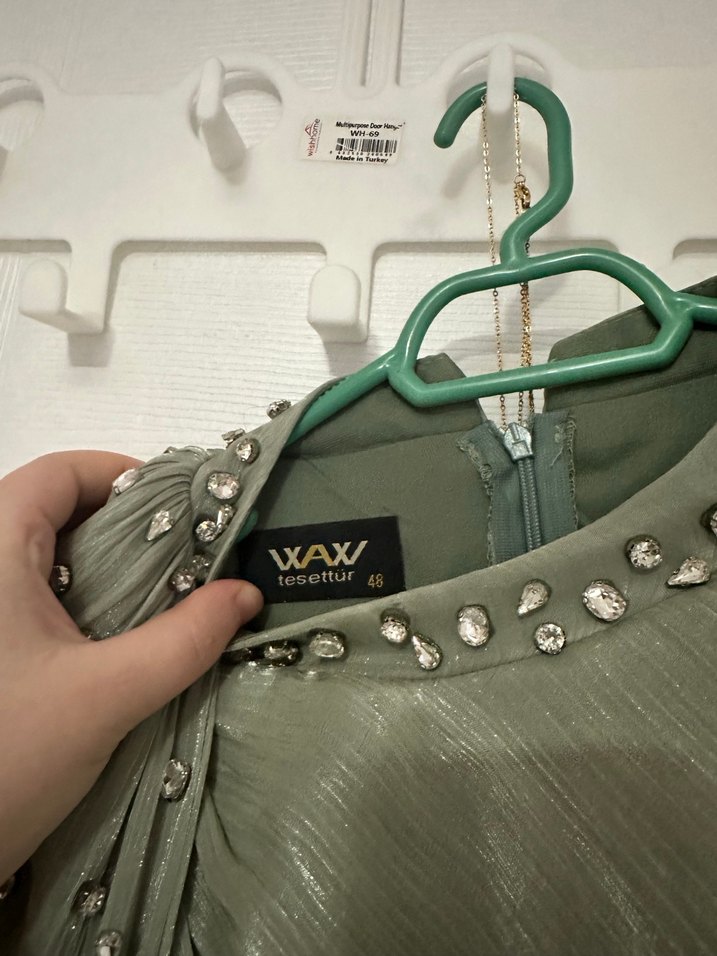 Uzun Kollu Drapeli Kadın Abiye Elbise - Görsel 3