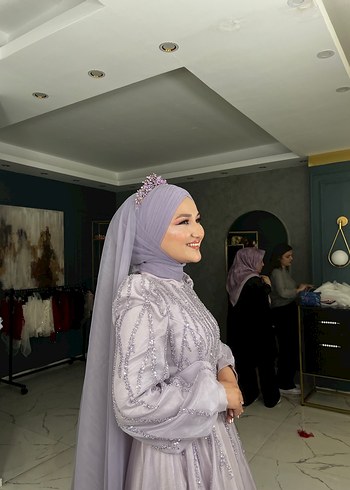 Bohem Tarzı Mor Uzun Drapeli Nişan Elbisesi - Görsel 3