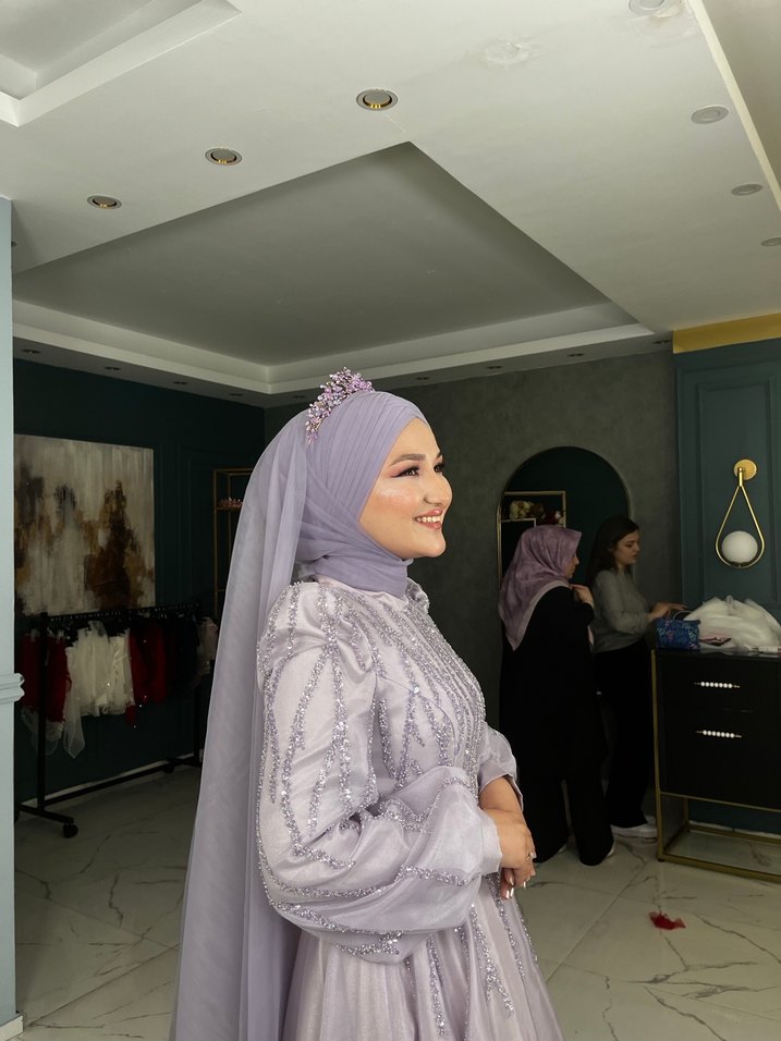 Bohem Tarzı Mor Uzun Drapeli Nişan Elbisesi - Görsel 3