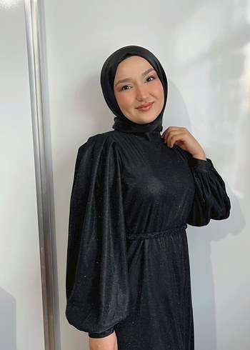 Lacivert Uzun Drapeli Kadın Elbise - Görsel 3