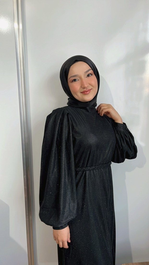 Lacivert Uzun Drapeli Kadın Elbise - Görsel 3