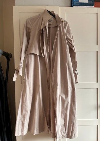 Bej Uzun Keten Kadın Trençkot - Görsel 3