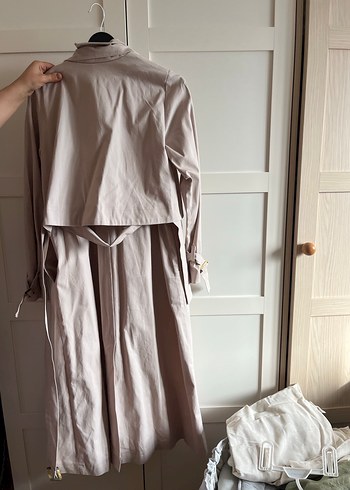 Bej Uzun Keten Kadın Trençkot - Görsel 4