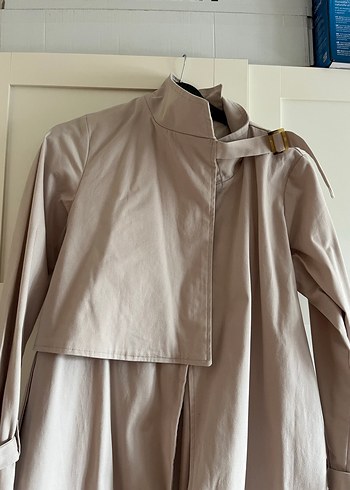 Bej Uzun Keten Kadın Trençkot - Görsel 11