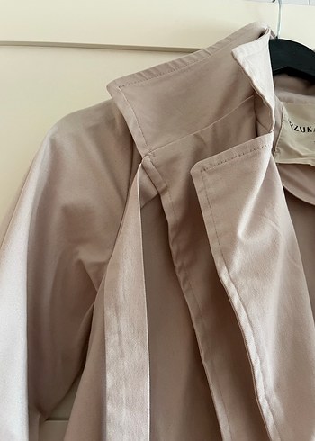 Bej Uzun Keten Kadın Trençkot - Görsel 8