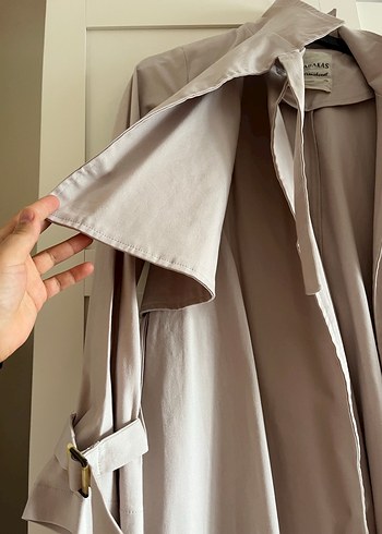 Bej Uzun Keten Kadın Trençkot - Görsel 9