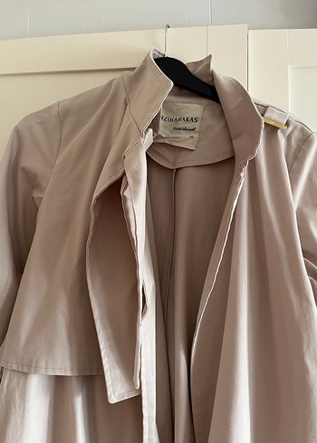 Bej Uzun Keten Kadın Trençkot - Görsel 5