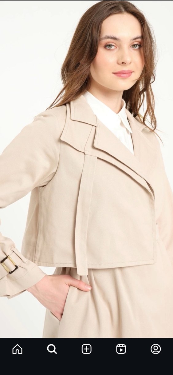 Bej Uzun Keten Kadın Trençkot - Görsel 2