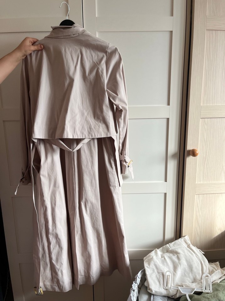 Bej Uzun Keten Kadın Trençkot - Görsel 4