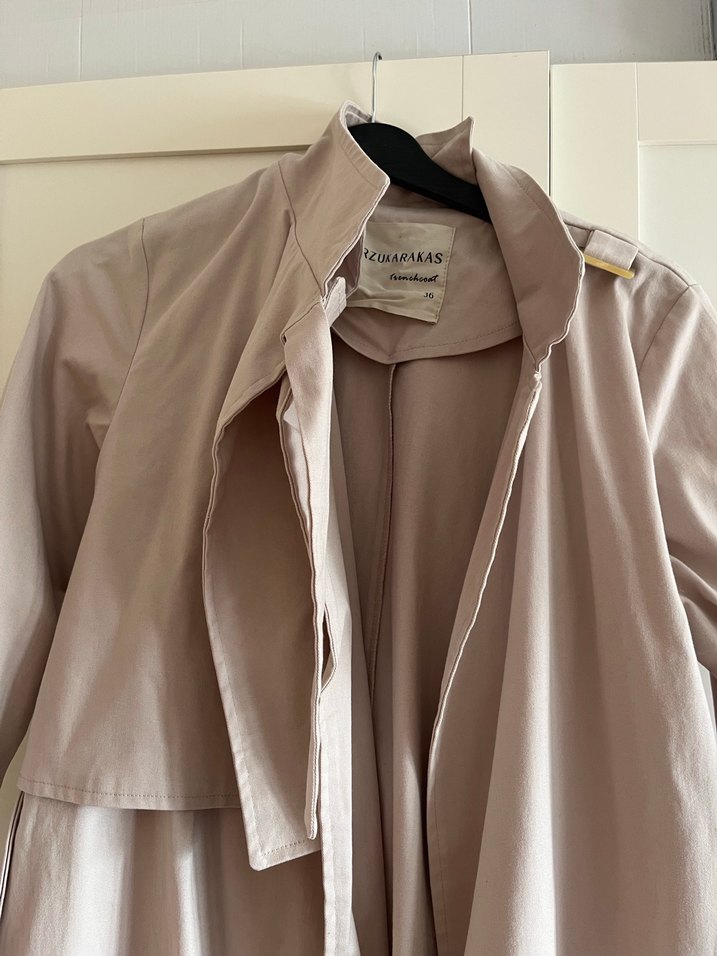 Bej Uzun Keten Kadın Trençkot - Görsel 5