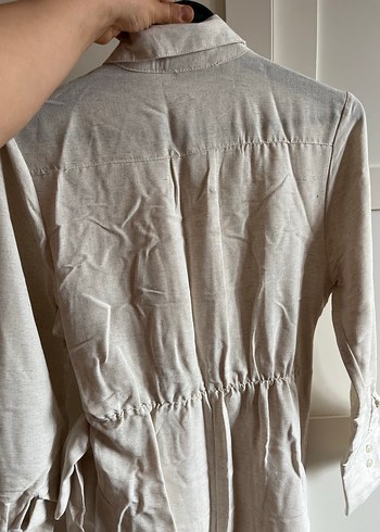 Bej Keten Uzun Kollu Bohem Elbise - Görsel 6