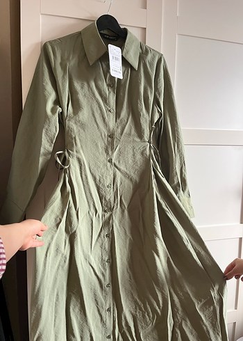 Uzun Kollu Keten Kadın Elbise - Görsel 2