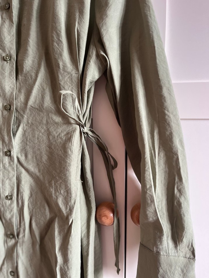 Uzun Kollu Keten Kadın Elbise - Görsel 5