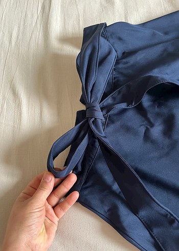 Lacivert Midi Drapeli Kadın Etek - Görsel 4