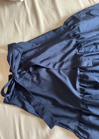 Lacivert Midi Drapeli Kadın Etek - Görsel 3