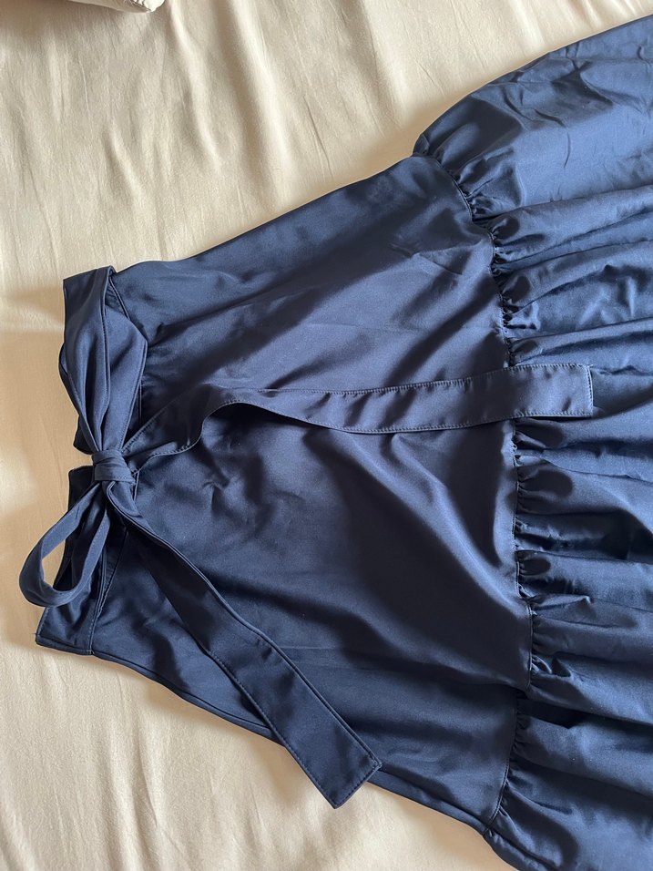 Lacivert Midi Drapeli Kadın Etek - Görsel 3