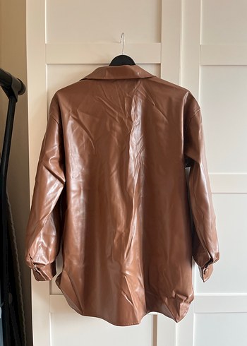 Düğmeli Kahverengi Kadın Deri Ceket - Görsel 2