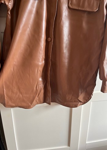 Düğmeli Kahverengi Kadın Deri Ceket - Görsel 4