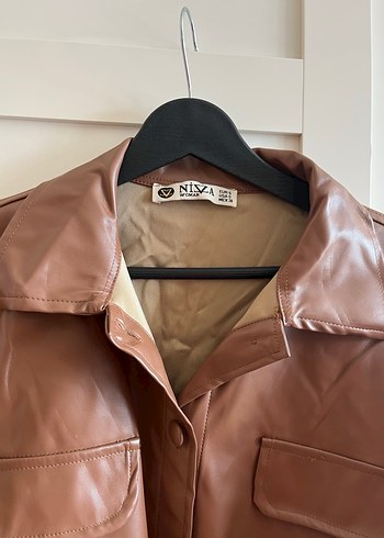 Düğmeli Kahverengi Kadın Deri Ceket - Görsel 5