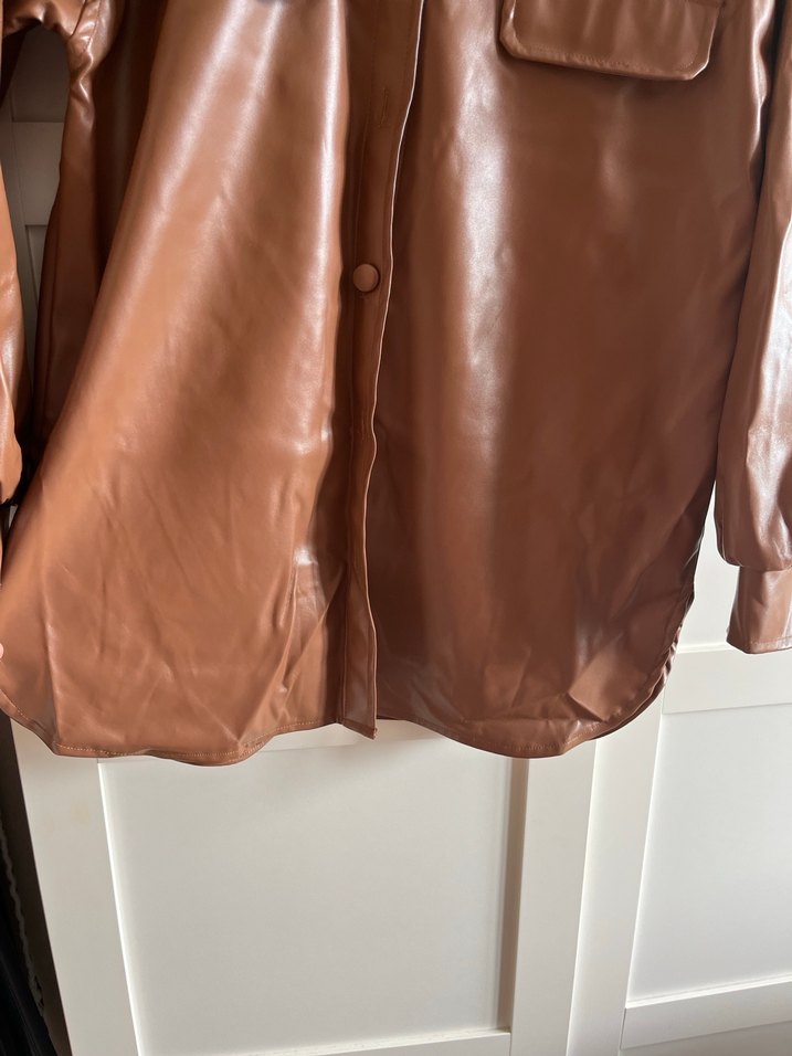 Düğmeli Kahverengi Kadın Deri Ceket - Görsel 4