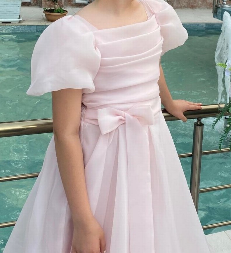 Pembe Drapeli Çocuk Abiye Elbise - Görsel 2