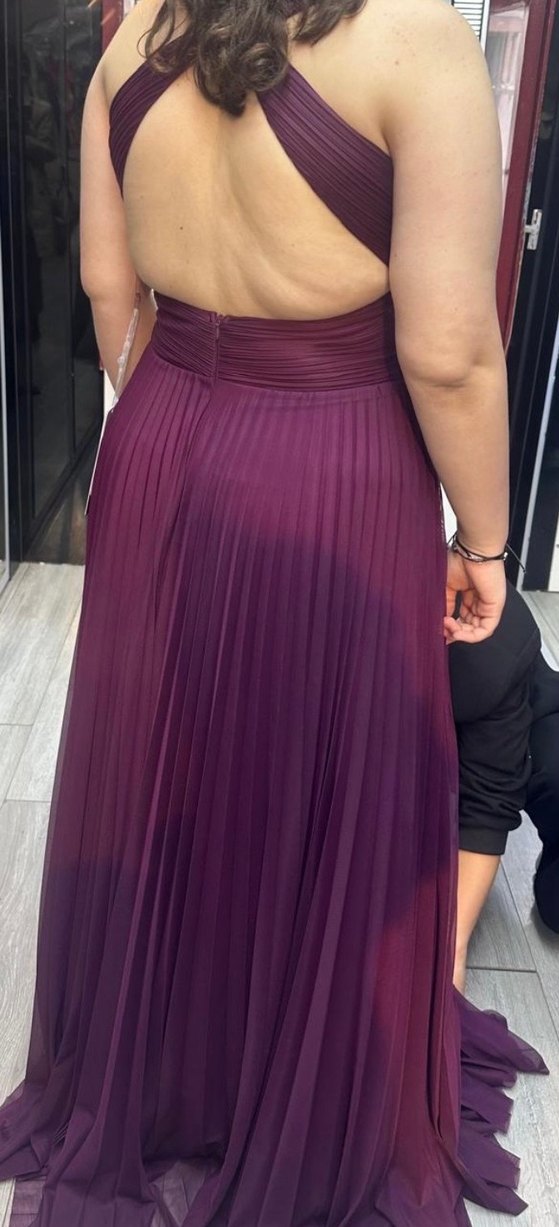 Mürdüm Pilili Uzun Abiye Elbise - Görsel 2