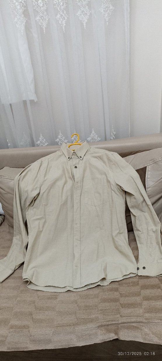 Bej Keten Erkek Uzun Kollu Gömlek - Görsel 3