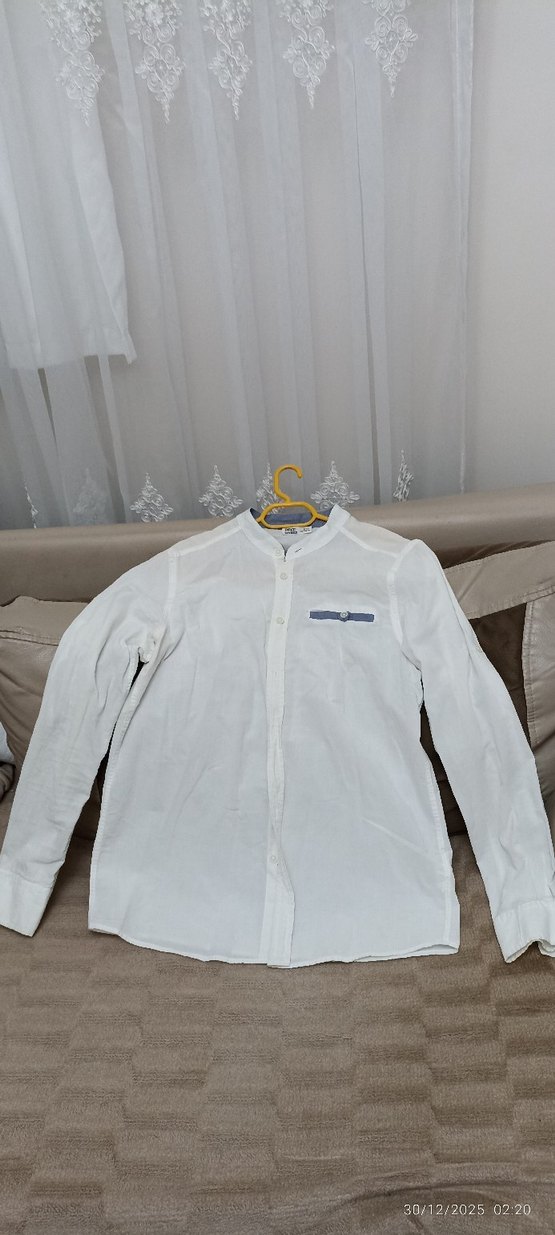 Erkek Beyaz  pamuklu Gömlek, Uzun Kollu, Düğme - Görsel 2