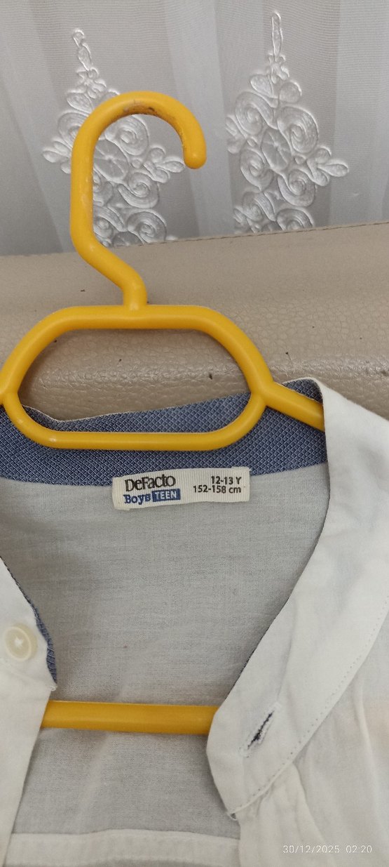 Erkek Beyaz  pamuklu Gömlek, Uzun Kollu, Düğme - Görsel 3