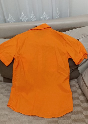 Sarı Parlak kısa kollu Düğmeli Kadın Gömlek - Görsel 3