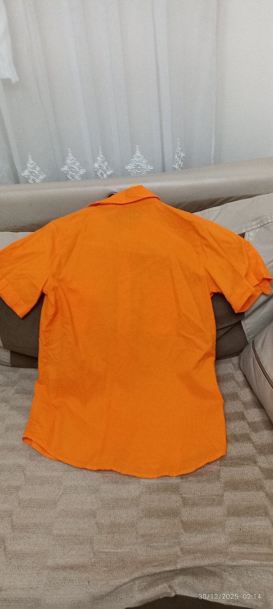 Sarı Parlak kısa kollu Düğmeli Kadın Gömlek - Görsel 3