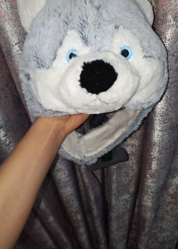 Gri Kurt Figürlü Peluş Şapka - Görsel 2