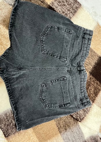 Gri -Siyah  Mini Kot Şort Rahat Kesim - Görsel 2