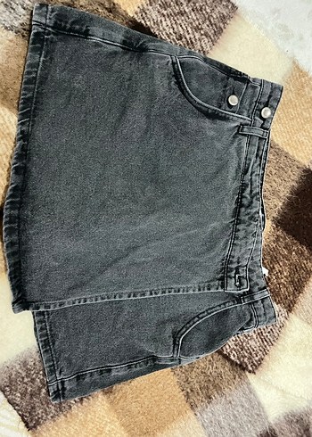 Gri -Siyah  Mini Kot Şort Rahat Kesim - Görsel 3
