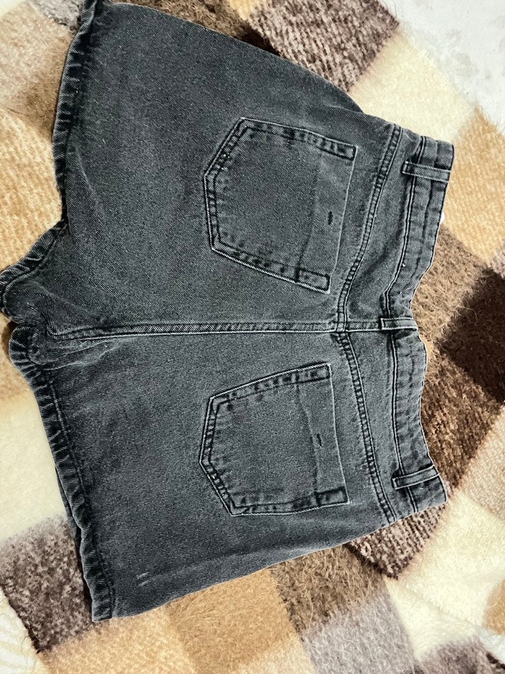 Gri -Siyah  Mini Kot Şort Rahat Kesim - Görsel 2