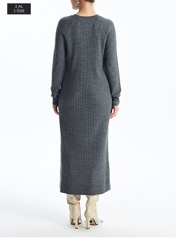 Gri Kadın Triko elbise - Görsel 2