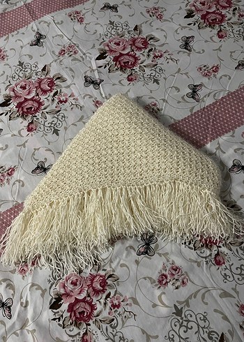 Kadın Bohem Örgü Panço Gri-Beyaz - Görsel 4