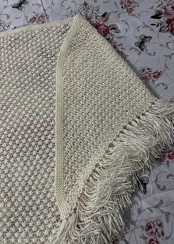 Kadın Bohem Örgü Panço Gri-Beyaz - Görsel 2