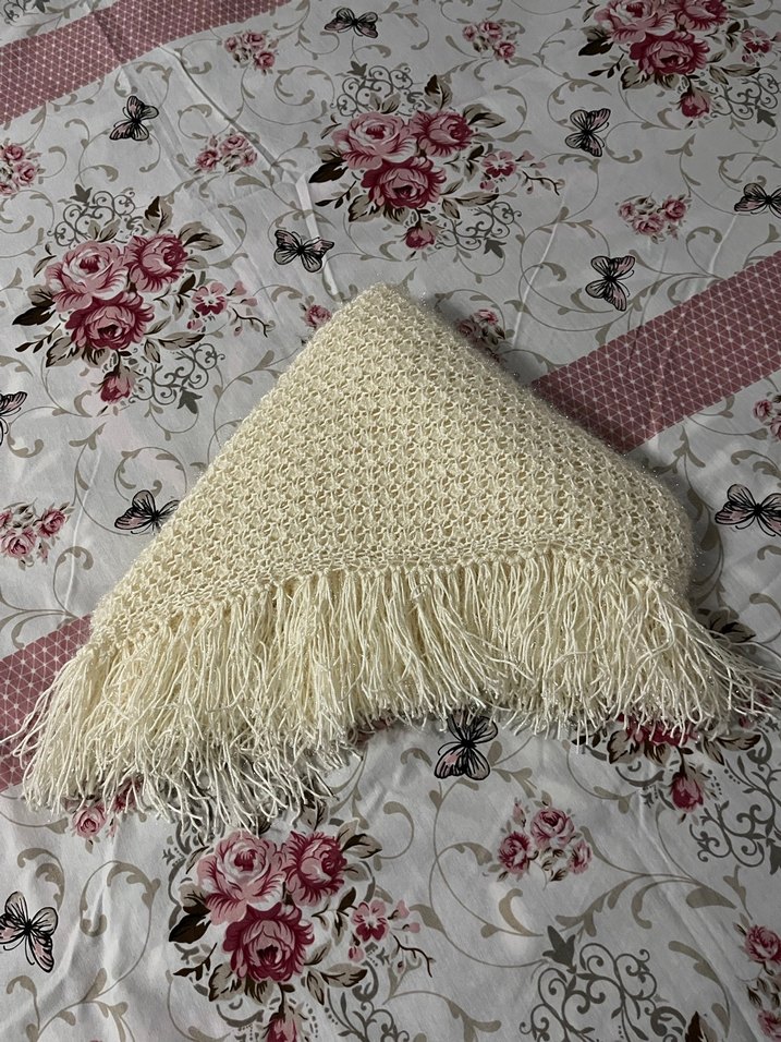 Kadın Bohem Örgü Panço Gri-Beyaz - Görsel 4