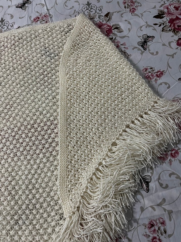 Kadın Bohem Örgü Panço Gri-Beyaz - Görsel 2