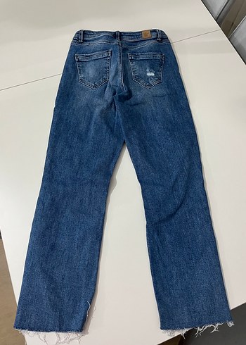 Kadın Mavi Denim Midi Boy Bol Paça Jean - Görsel 5