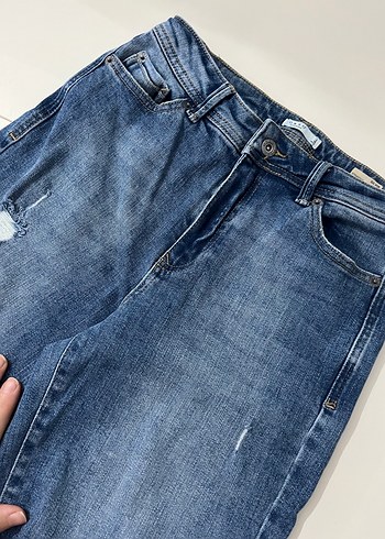 Kadın Mavi Denim Midi Boy Bol Paça Jean - Görsel 3