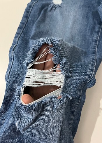 Kadın Mavi Denim Midi Boy Bol Paça Jean - Görsel 2