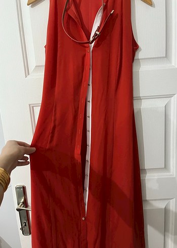 Kolsuz Kırmızı Uzun Elbise - Görsel 2