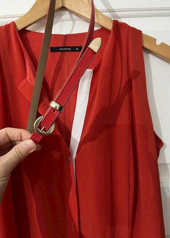 Kolsuz Kırmızı Uzun Elbise - Görsel 4